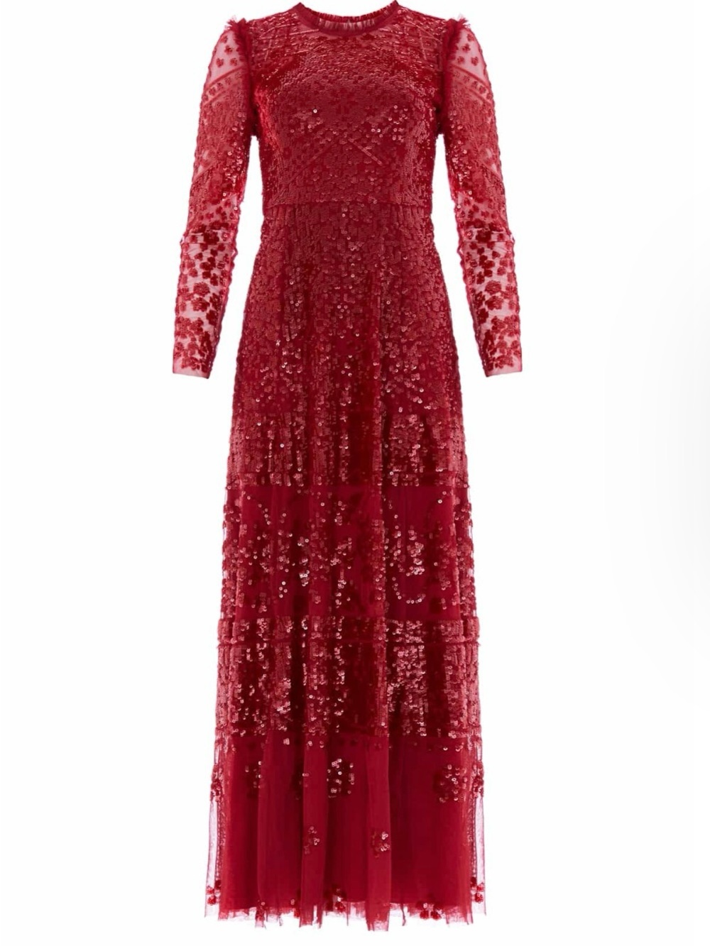 Needle & Thread Red Long-Sleeve Sequin Embellished Maxi Dress